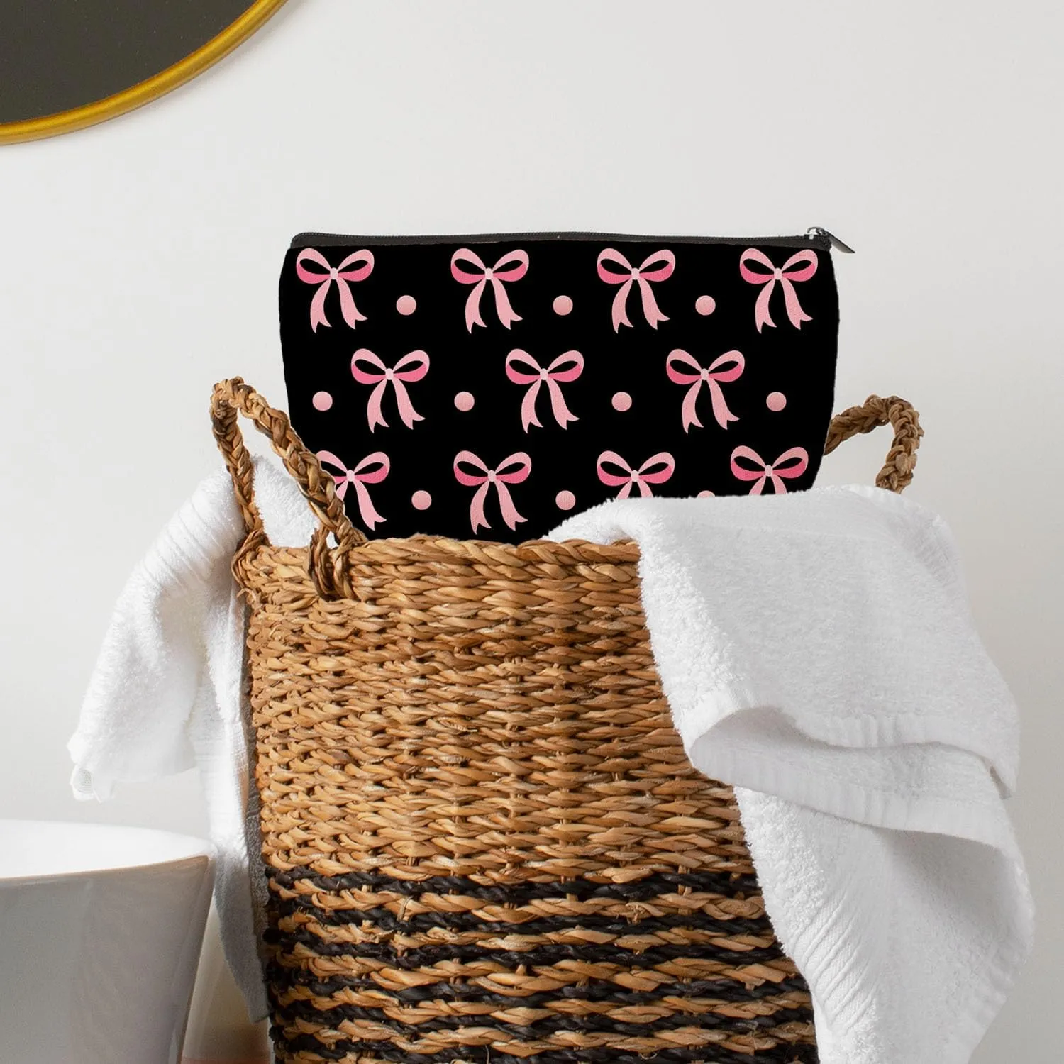 Black Pink Coquette Bow Makeup Bag, Funky Pouch Birthday Christmas Gift for Bestie Girls Daughter Bridesmaid Women, Preppy Gifts,Travel Makeup Bag for Women