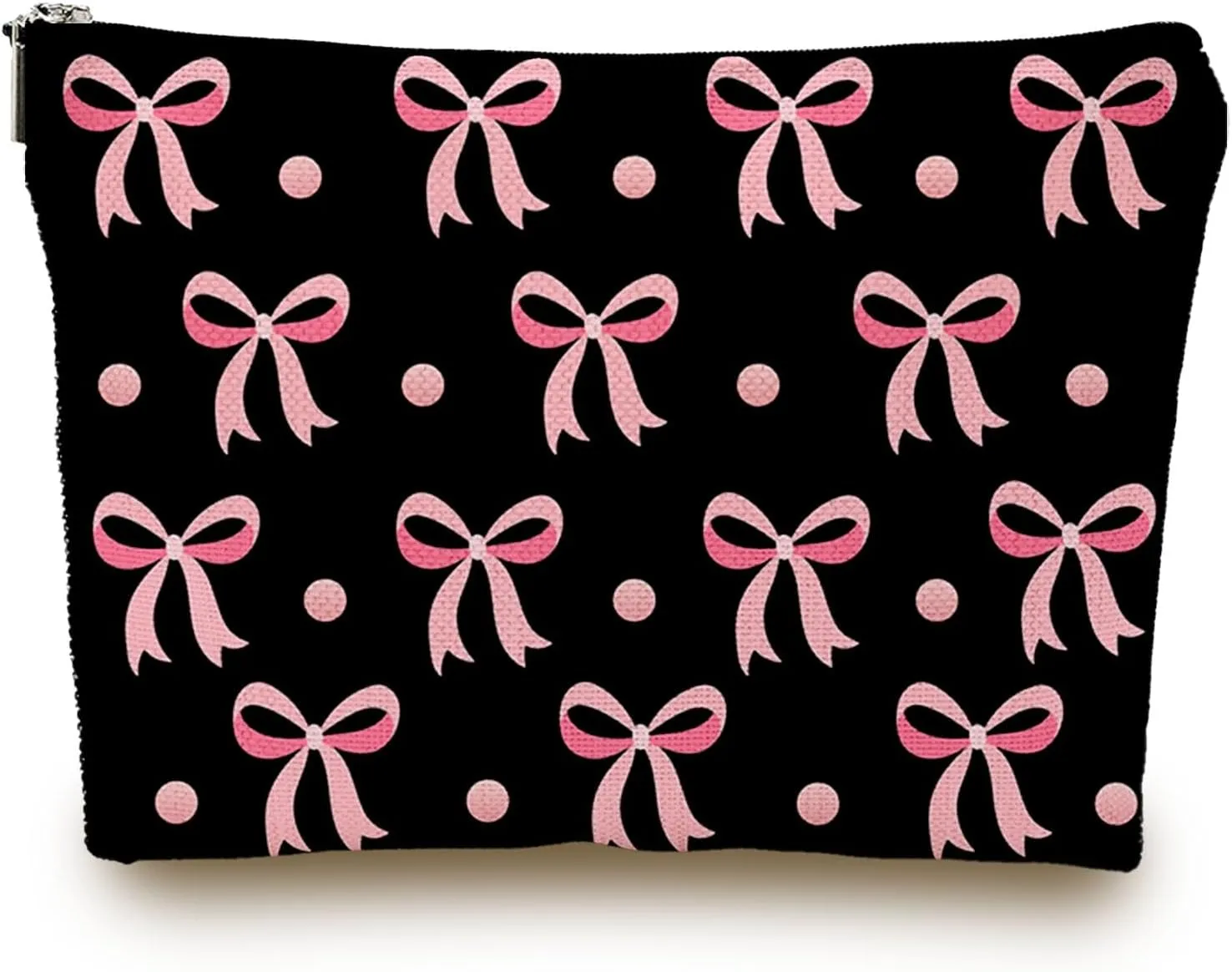 Black Pink Coquette Bow Makeup Bag, Funky Pouch Birthday Christmas Gift for Bestie Girls Daughter Bridesmaid Women, Preppy Gifts,Travel Makeup Bag for Women