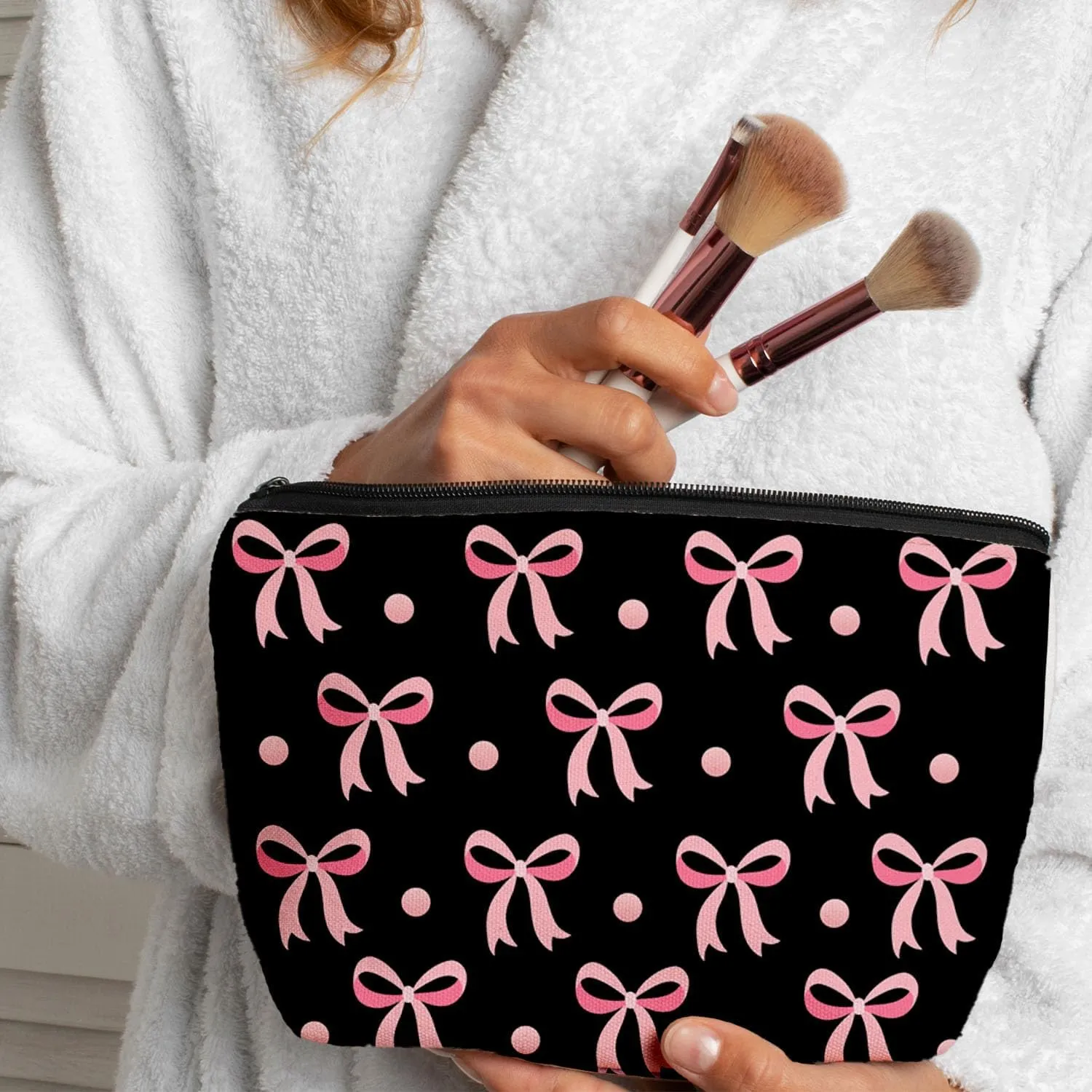 Black Pink Coquette Bow Makeup Bag, Funky Pouch Birthday Christmas Gift for Bestie Girls Daughter Bridesmaid Women, Preppy Gifts,Travel Makeup Bag for Women