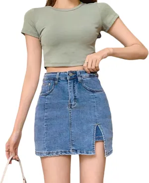 Bloomy Skorts, Bloomy Jean Skort, High Waisted Side Split Mini Casual Skirts, Jean Shorts for Womens