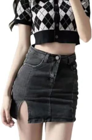 Bloomy Skorts, Bloomy Jean Skort, High Waisted Side Split Mini Casual Skirts, Jean Shorts for Womens