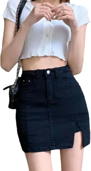 Bloomy Skorts, Bloomy Jean Skort, High Waisted Side Split Mini Casual Skirts, Jean Shorts for Womens