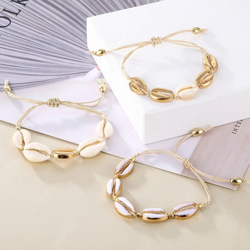 Boho Shell Conch Rope Anklets For Women Delicate Shell Charm Anklet Beach Barefoot Bracelet ankle Leg Chain Foot Anklets Jewelry