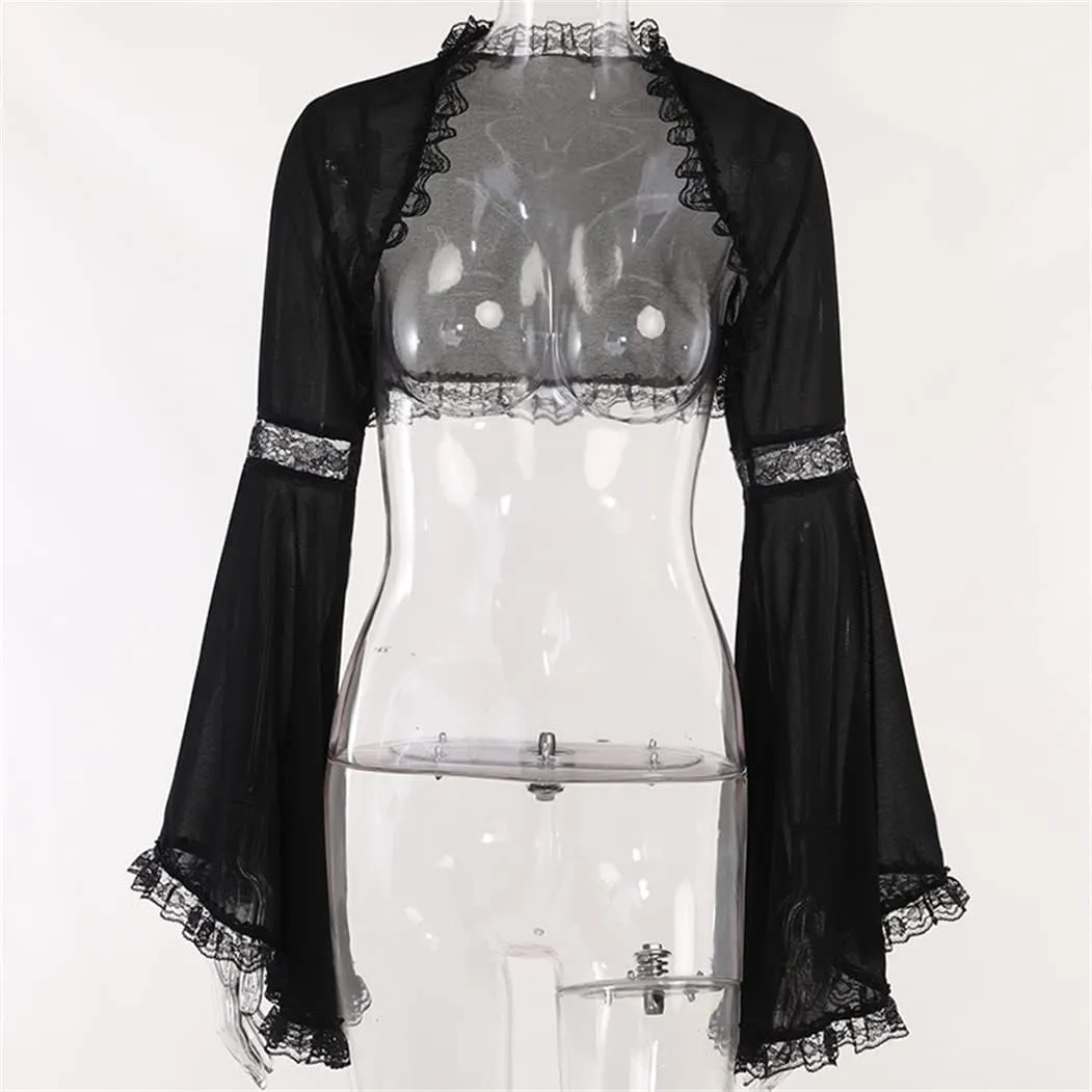 Bolero Shrug Top Trad Goth Black Shawls and Wraps for Evening Dresses Short Cardigan