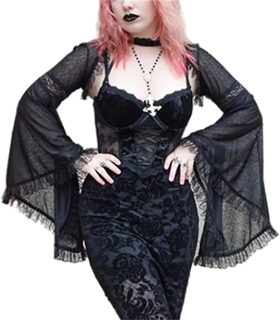 Bolero Shrug Top Trad Goth Black Shawls and Wraps for Evening Dresses Short Cardigan