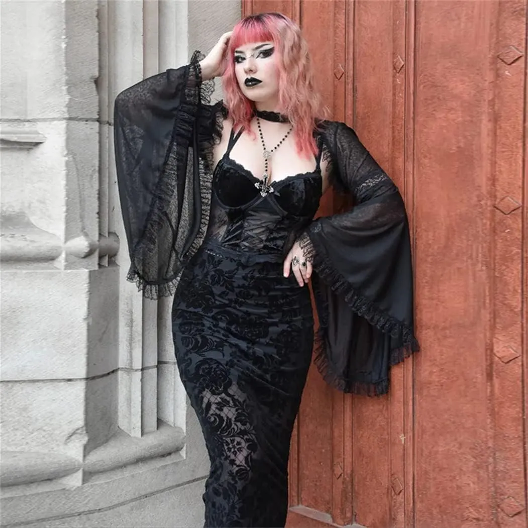 Bolero Shrug Top Trad Goth Black Shawls and Wraps for Evening Dresses Short Cardigan
