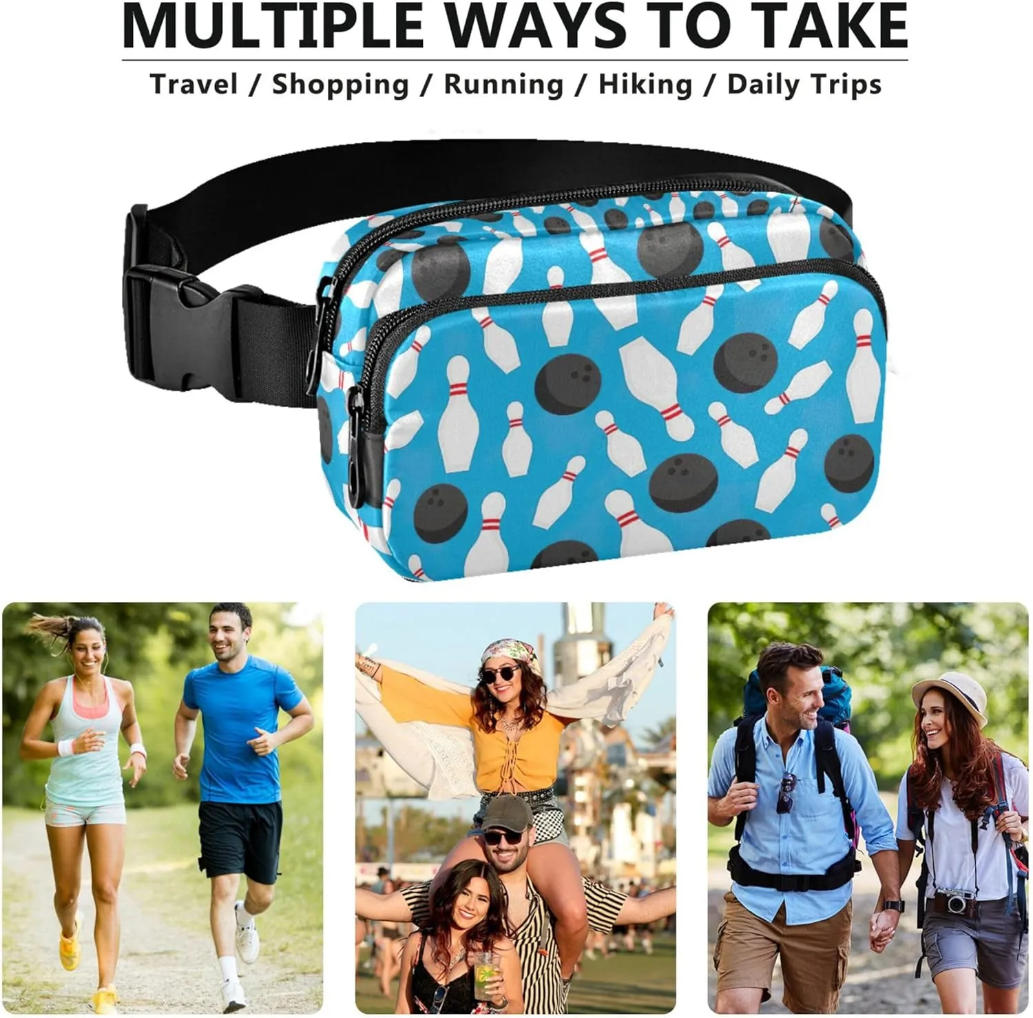 Bowling Sport Pattern Women Fanny Packs Waterproof Belt Bags Hip Pack Funky Cross Body Waist Purse