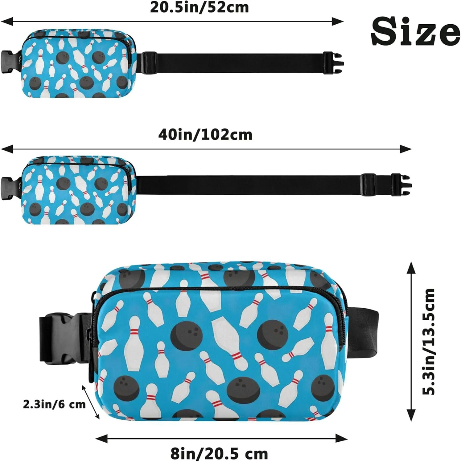 Bowling Sport Pattern Women Fanny Packs Waterproof Belt Bags Hip Pack Funky Cross Body Waist Purse