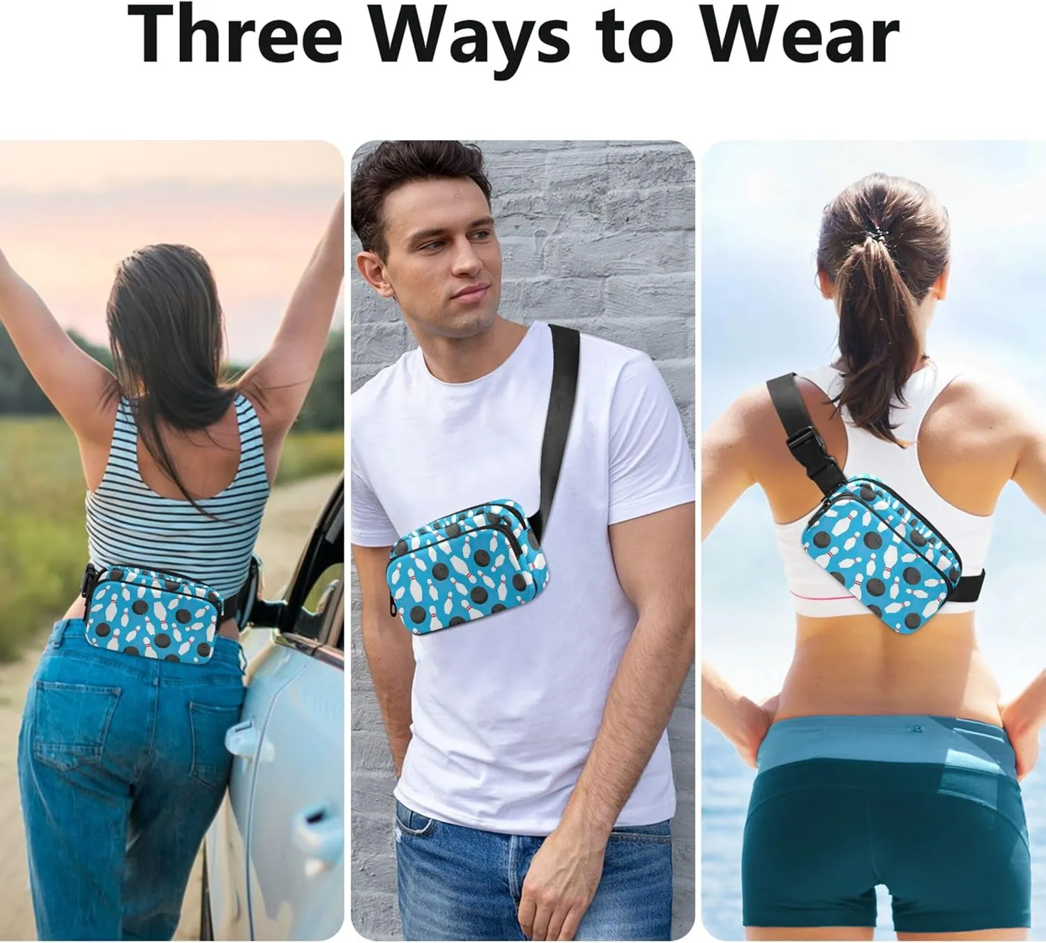 Bowling Sport Pattern Women Fanny Packs Waterproof Belt Bags Hip Pack Funky Cross Body Waist Purse