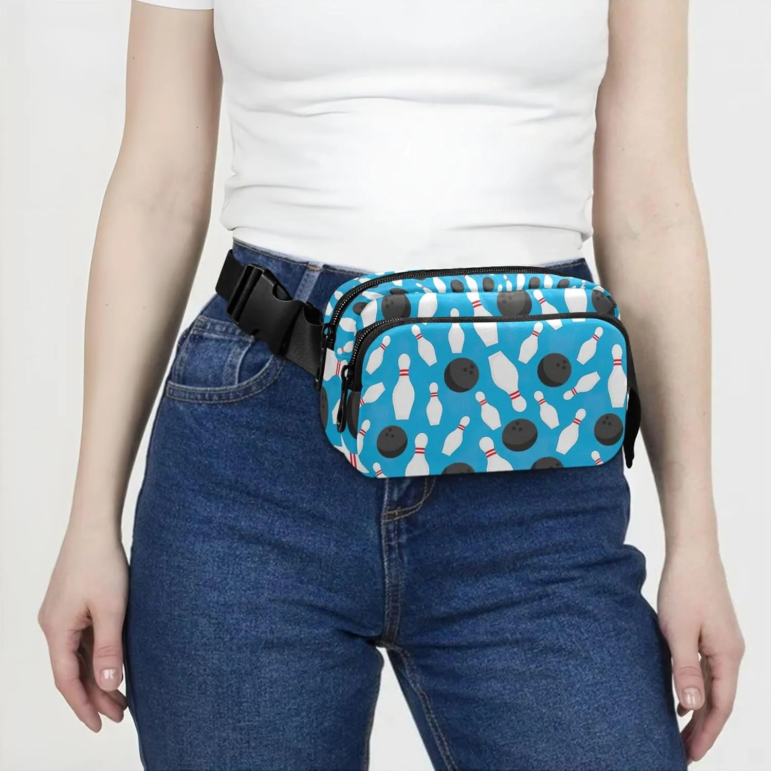 Bowling Sport Pattern Women Fanny Packs Waterproof Belt Bags Hip Pack Funky Cross Body Waist Purse