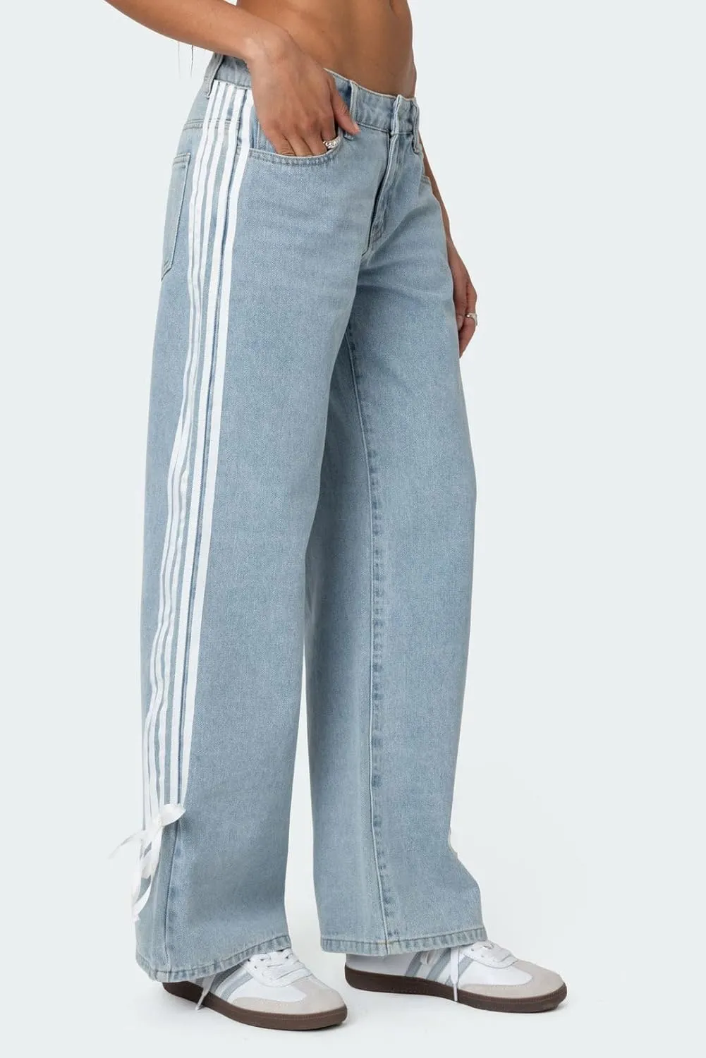 Boyfriend Jeans for Women Y2K Fashion Striped High Waist Wide Leg Denim Pants Casual Vintage Baggy Streetwear Jeans
