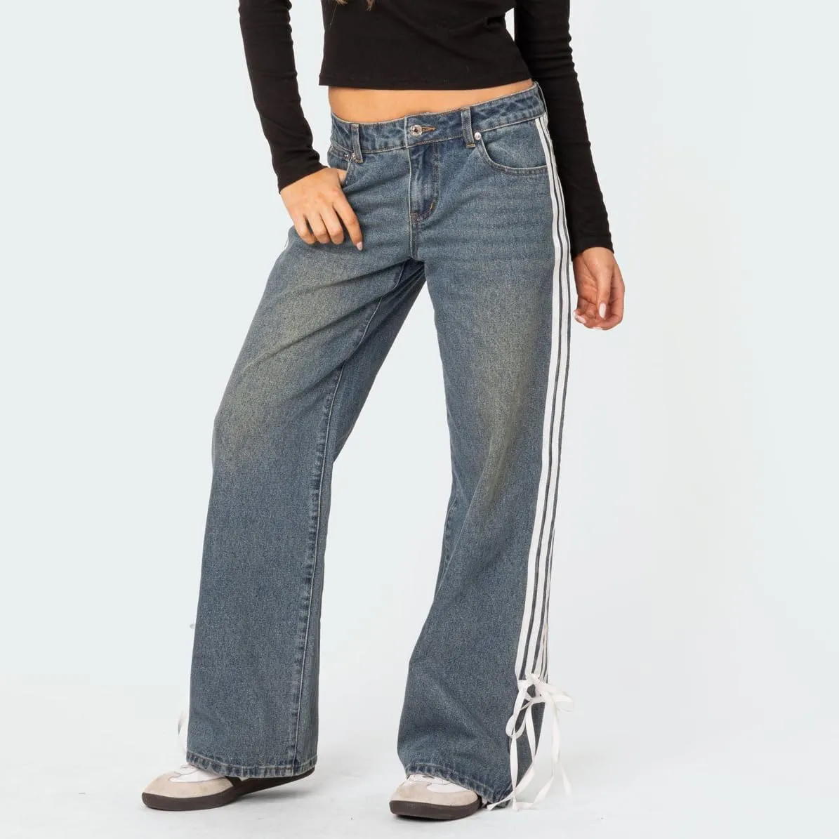 Boyfriend Jeans for Women Y2K Fashion Striped High Waist Wide Leg Denim Pants Casual Vintage Baggy Streetwear Jeans