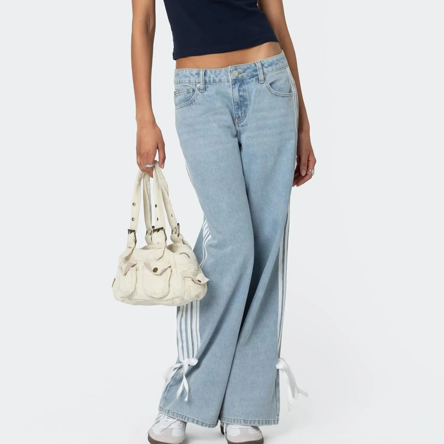 Boyfriend Jeans for Women Y2K Fashion Striped High Waist Wide Leg Denim Pants Casual Vintage Baggy Streetwear Jeans