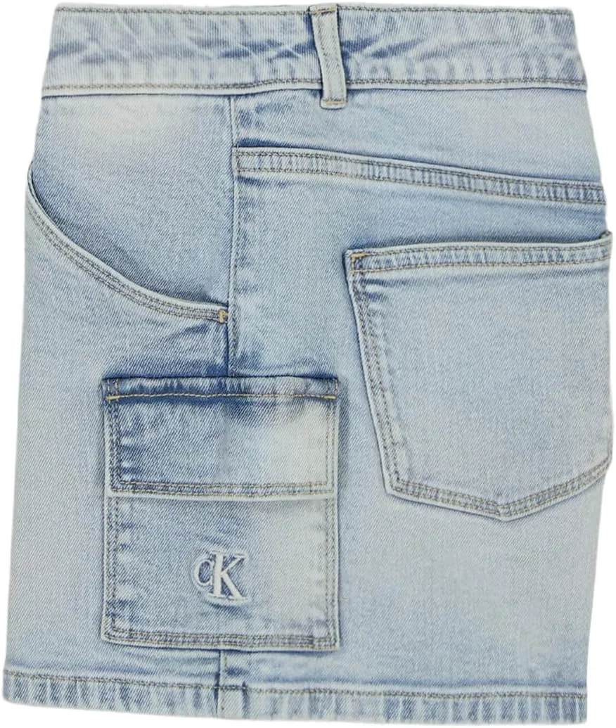 Calvin Klein Girls' Relaxed Fit Stretch Denim Jean Cargo Shorts