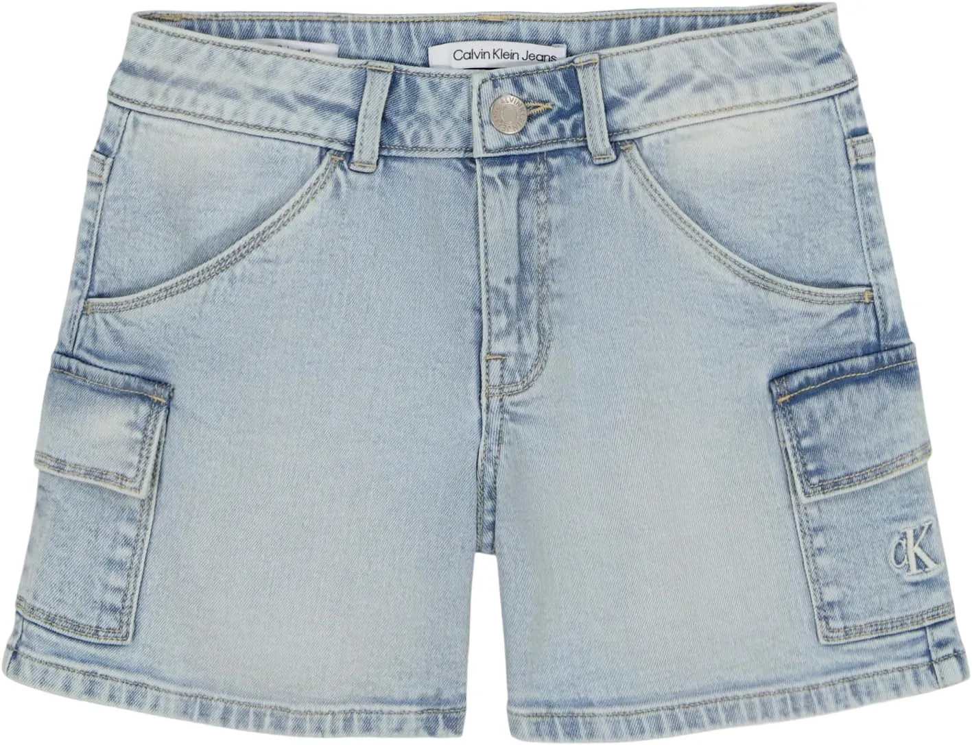Calvin Klein Girls' Relaxed Fit Stretch Denim Jean Cargo Shorts