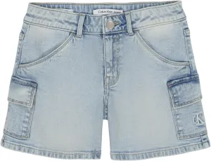 Calvin Klein Girls' Relaxed Fit Stretch Denim Jean Cargo Shorts