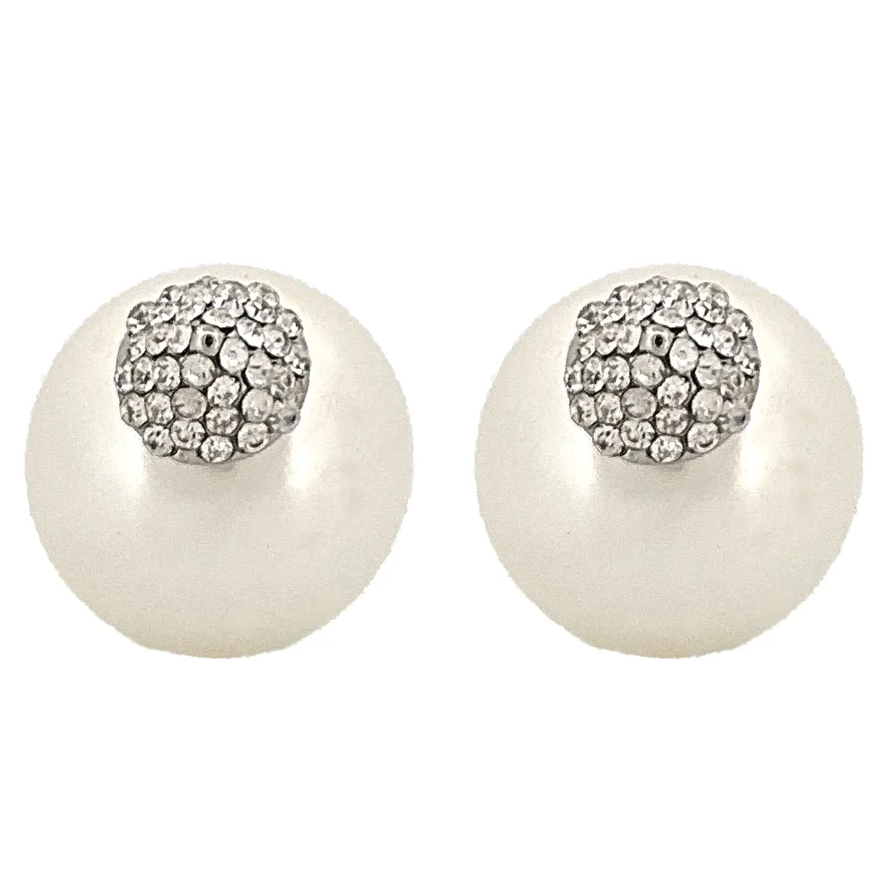 Chic Modern Cone Pearl Crystal Rhinestone Double Sided Design Fashion Stud Earrings