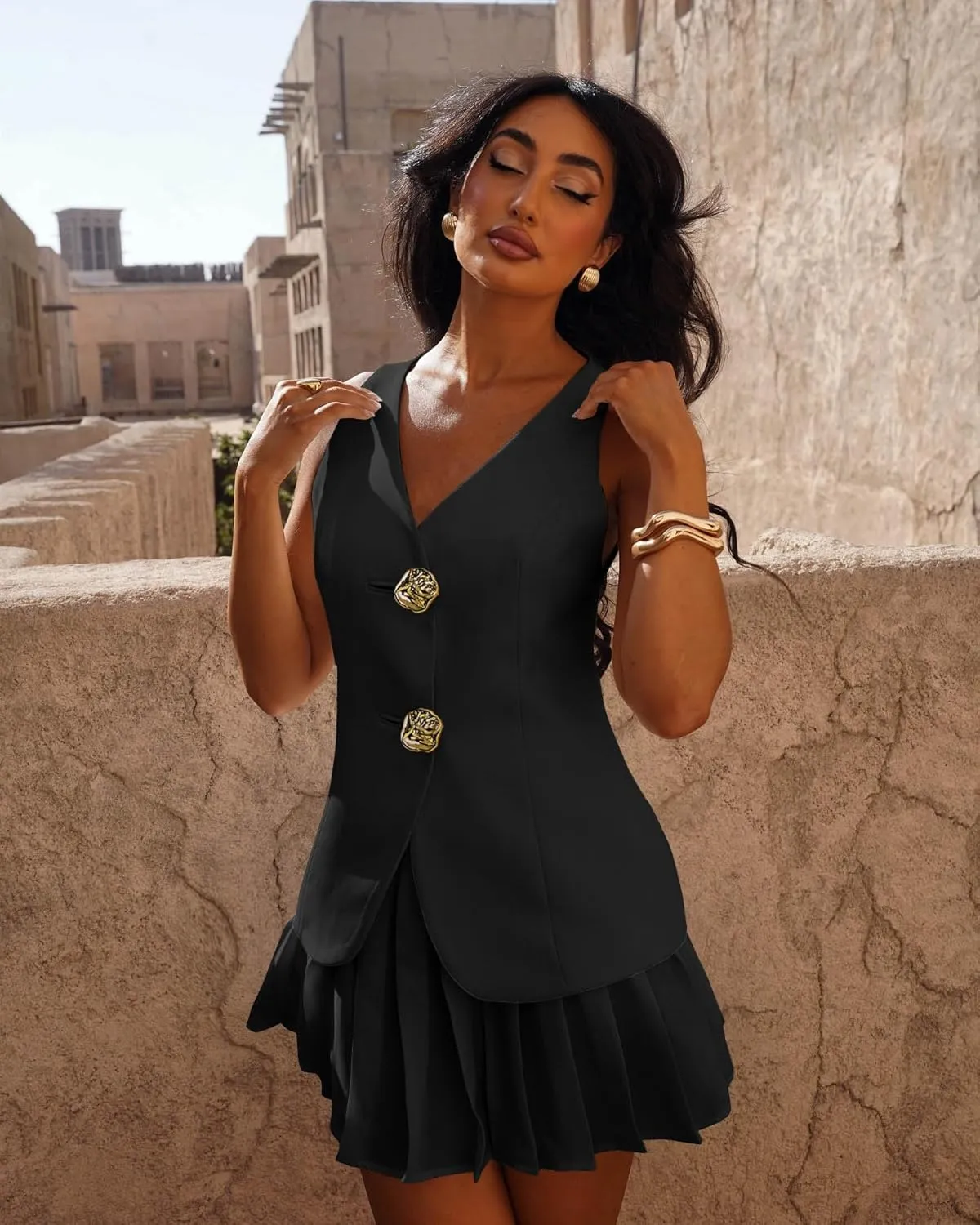 Cicy Bell Womens Summer V Neck Vest Tops Button up Sleeveless Casual Waistcoat Business Fitted Blazer vest