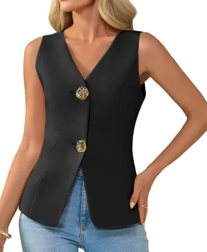 Cicy Bell Womens Summer V Neck Vest Tops Button up Sleeveless Casual Waistcoat Business Fitted Blazer vest