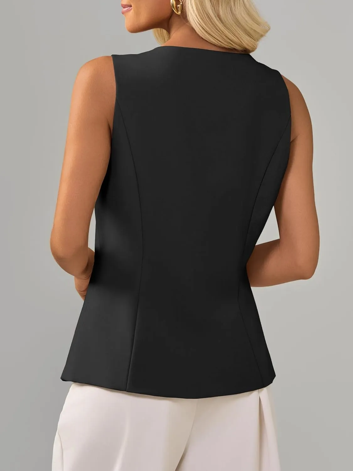 Cicy Bell Womens Summer V Neck Vest Tops Button up Sleeveless Casual Waistcoat Business Fitted Blazer vest