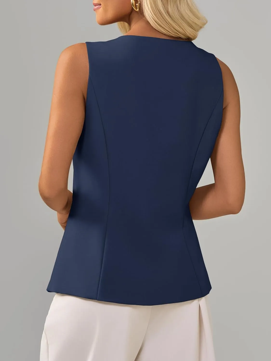 Cicy Bell Womens Summer V Neck Vest Tops Button up Sleeveless Casual Waistcoat Business Fitted Blazer vest