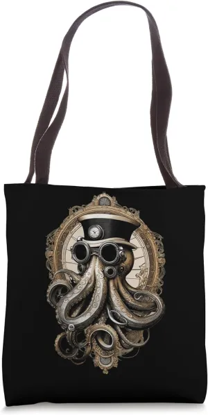 Classic Steampunk Octopus Retro Vintage Funky Fun Graphic Tote Bag
