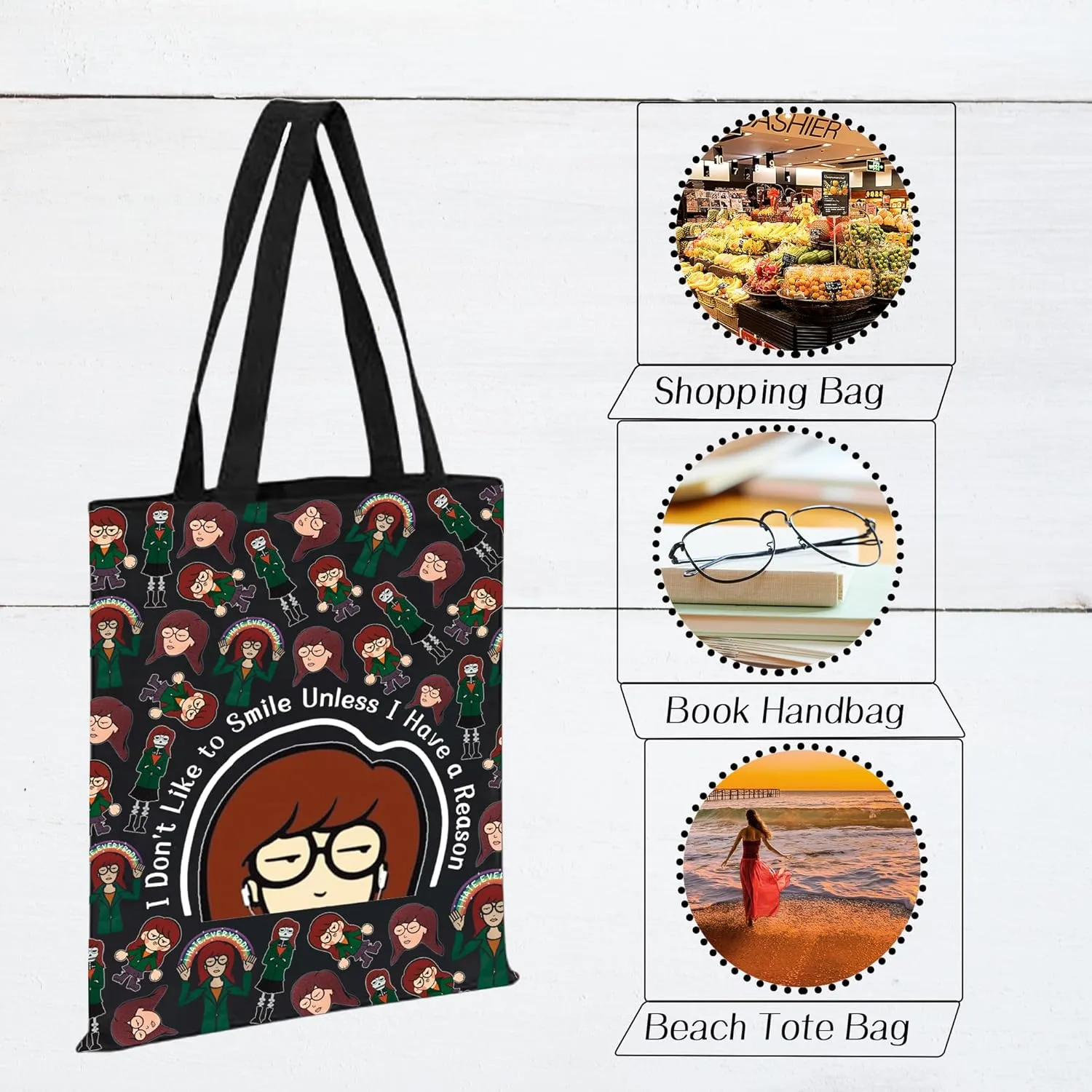 CMNIM Dariia Merchandise Gift Dariia Makeup Bag 90s Tv Show Merch for Fans I Don't Like To Smile Unless I Have a Reason (I Don't Like To Smile TE Black)