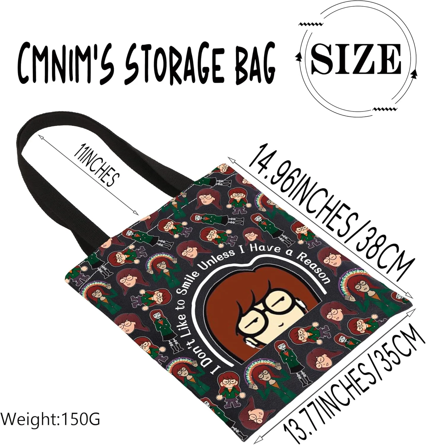 CMNIM Dariia Merchandise Gift Dariia Makeup Bag 90s Tv Show Merch for Fans I Don't Like To Smile Unless I Have a Reason (I Don't Like To Smile TE Black)