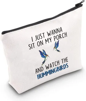CMNIM Hummingbird Makeup Bag for Hummingbirds Lover Cosmetic Pouch Bag Gift Natural Lover I Just Wanna Sit On My Porch And Watch The Hummingbirds