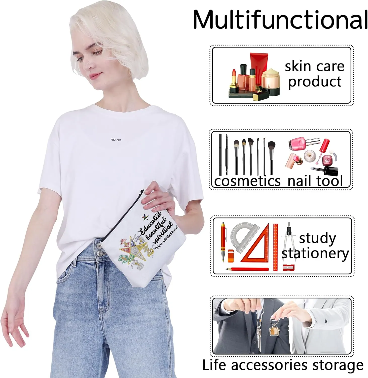 CMNIM Order Of The Eastern Star Gift OES Sistar Cosmetic Bag Educated Beautiful Spiritual OES Sorority Gift for Diva Sistar