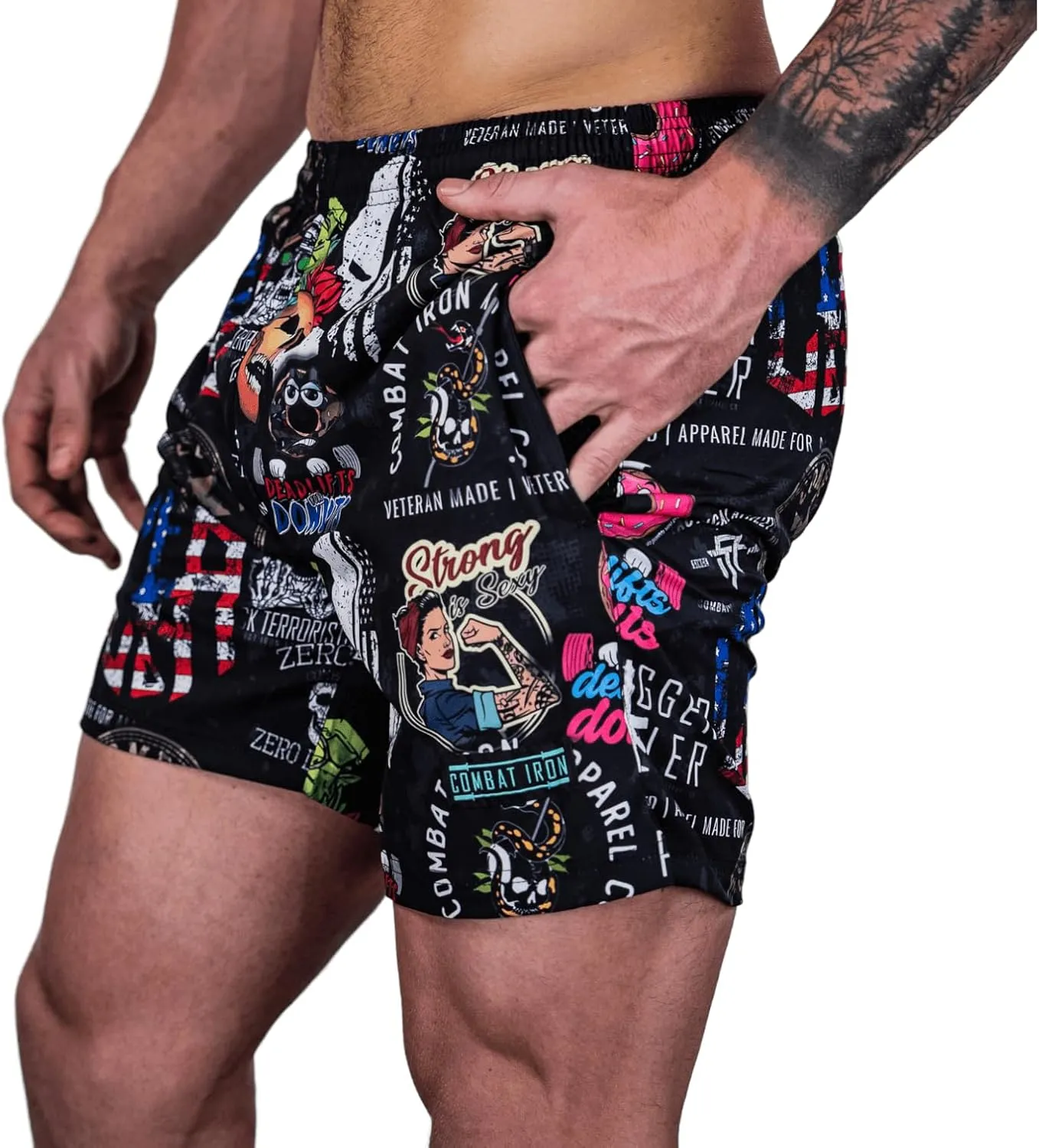 Combat Iron Men's Performance Training Shorts - 5.5 Inseam - Quick Dry Mid Stretch Allowance with Mesh Inner Pockets