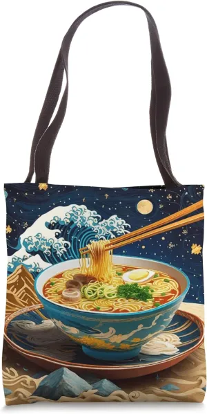 Cosmic Ramen Noodles Pho Retro Funky Ramen Bowl Vintage Tote Bag