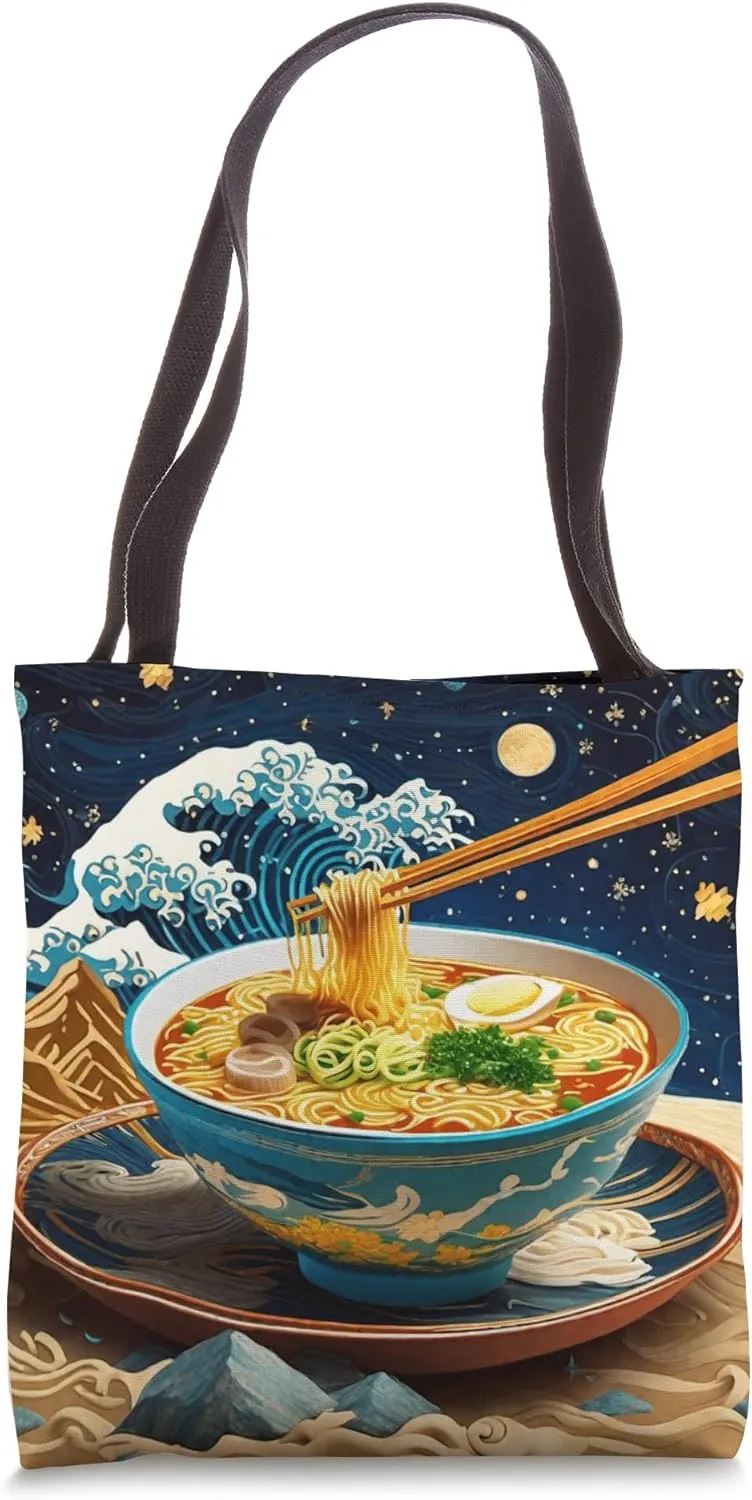 Cosmic Ramen Noodles Pho Retro Funky Ramen Bowl Vintage Tote Bag