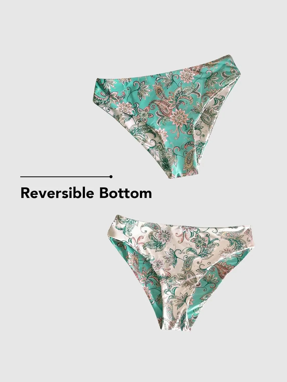 CUPSHE Women Bikini Sets Two Piece Swimsuits Deep V Neck Self Tie Paisley Reversible Mid Waisted Bikini Bottom