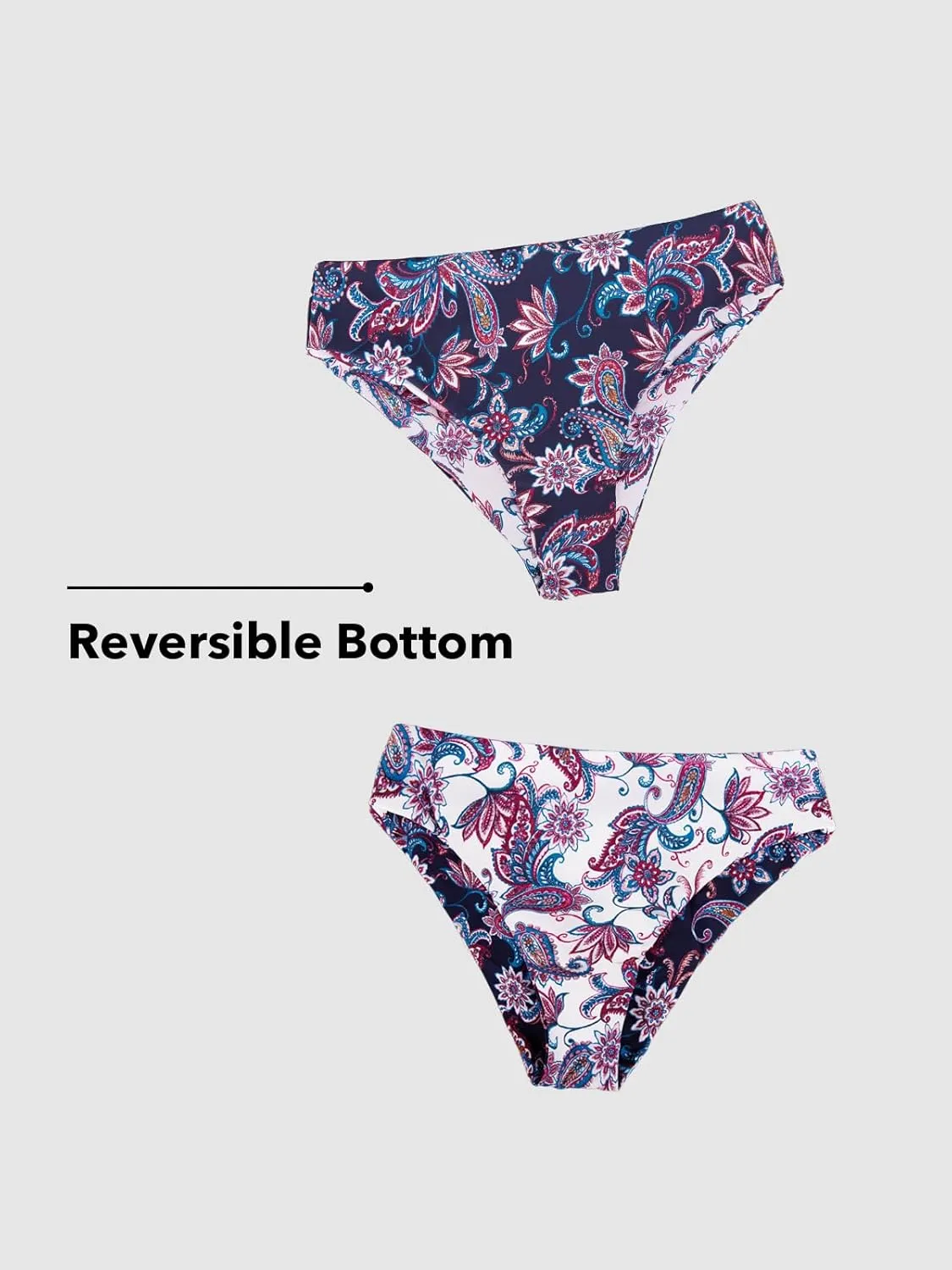 CUPSHE Women Bikini Sets Two Piece Swimsuits Deep V Neck Self Tie Paisley Reversible Mid Waisted Bikini Bottom