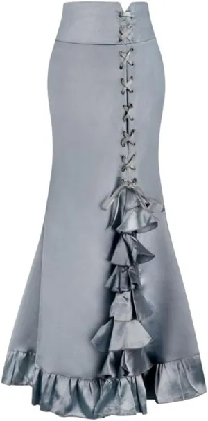 Dayiss Women's Vintage Victorian Gothic Mermaid Long Skirt High Waist Ruffled Fishtail Pencil Maxi Solid Steampunk Skirts