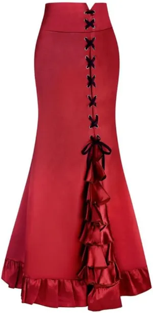 Dayiss Women's Vintage Victorian Gothic Mermaid Long Skirt High Waist Ruffled Fishtail Pencil Maxi Solid Steampunk Skirts