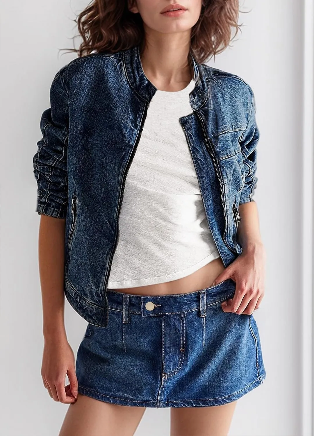 Denim Skort for Women Fashion Stretch mini Jean Skirt with Shorts Y2K Casual Denim Skirts