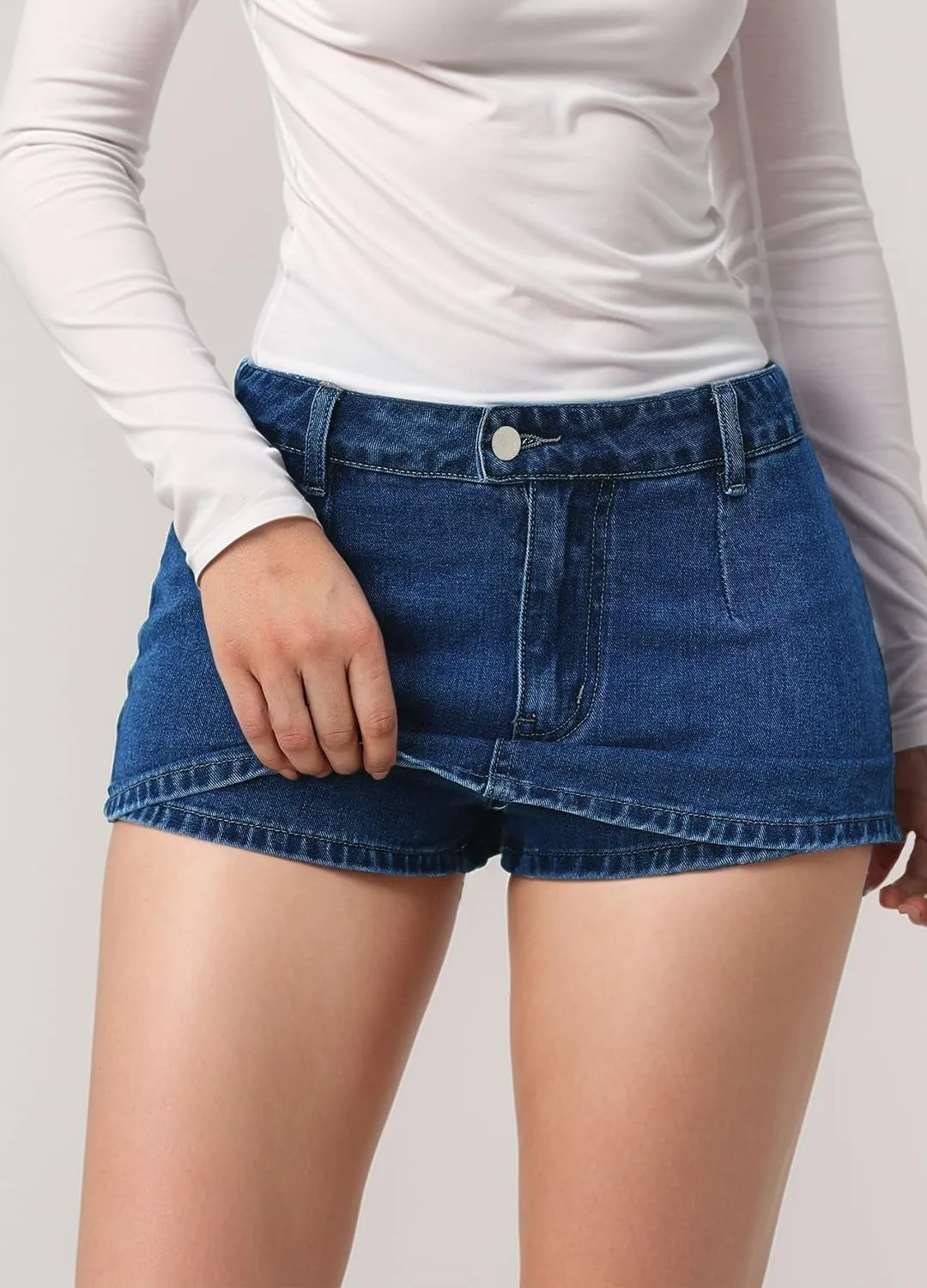 Denim Skort for Women Fashion Stretch mini Jean Skirt with Shorts Y2K Casual Denim Skirts