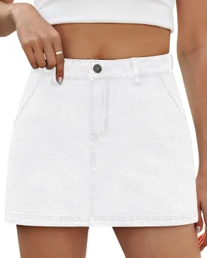 Denim Skort Skirts for Women Low Waisted Stretchy Mini Jean Skirt Casual Cute Going Out Skorts with Pockets Raw Hem