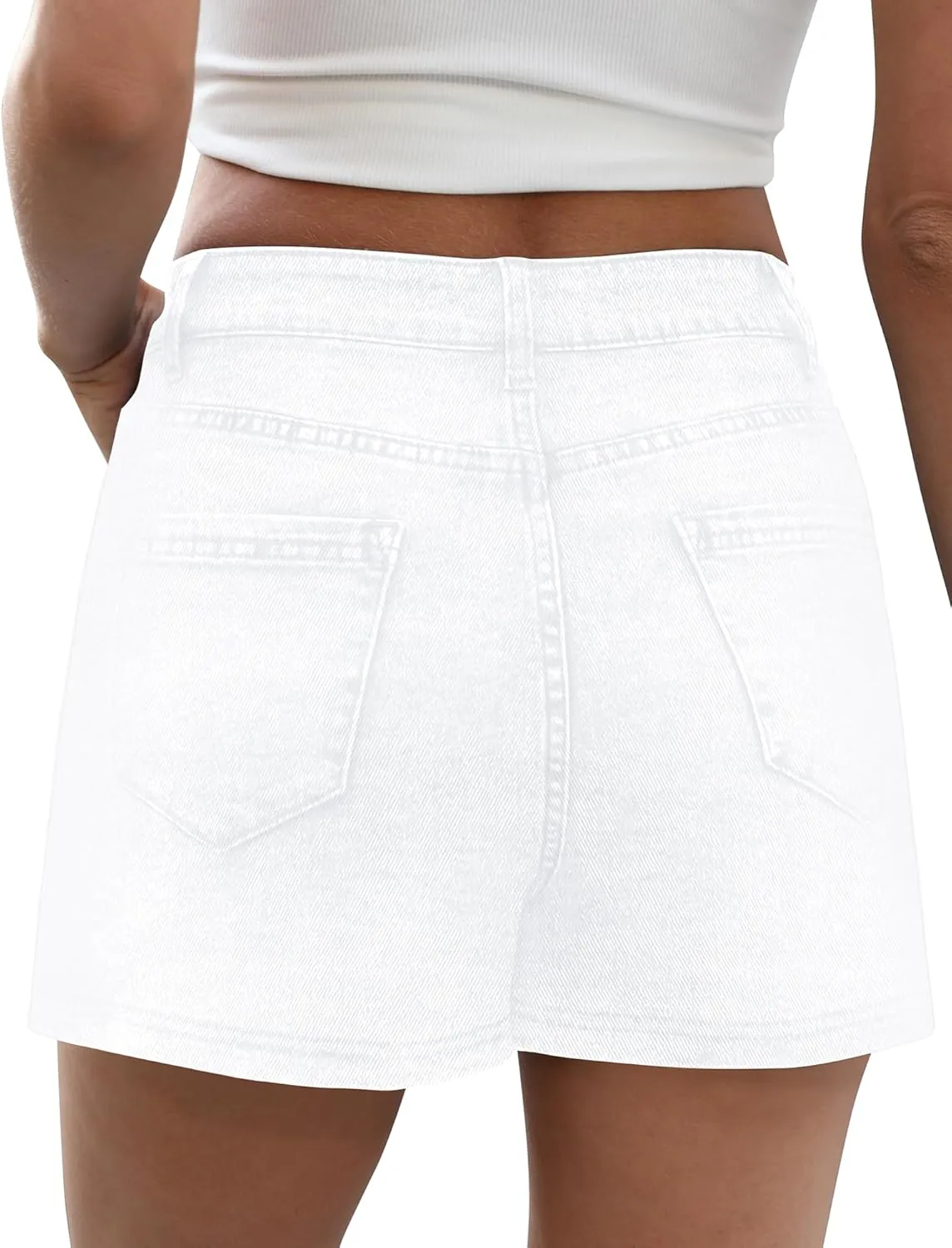 Denim Skort Skirts for Women Low Waisted Stretchy Mini Jean Skirt Casual Cute Going Out Skorts with Pockets Raw Hem
