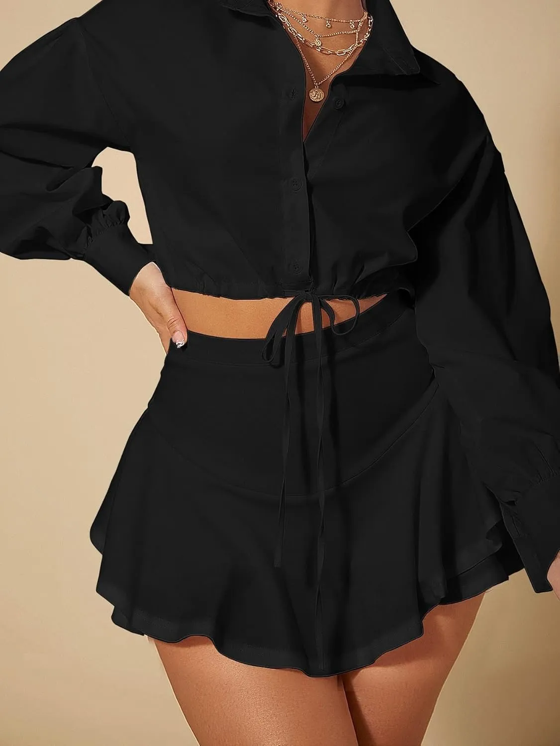 DIERAN Summer Womens Casual Shorts High Waist Ruffle Hem Skort