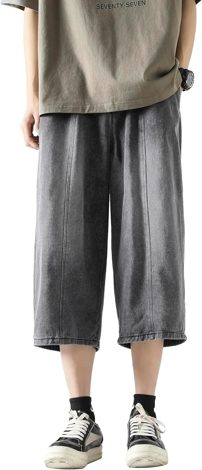 DOSLAVIDA Men's Baggy Jean Shorts Relaxed Fit Summer Denim Short Casual Loose Fit Hip Hop Skateboard Cropped Jeans