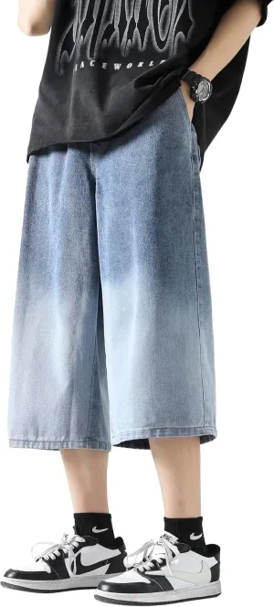 DOSLAVIDA Men's Baggy Jean Shorts Relaxed Fit Summer Denim Short Casual Loose Fit Hip Hop Skateboard Cropped Jeans