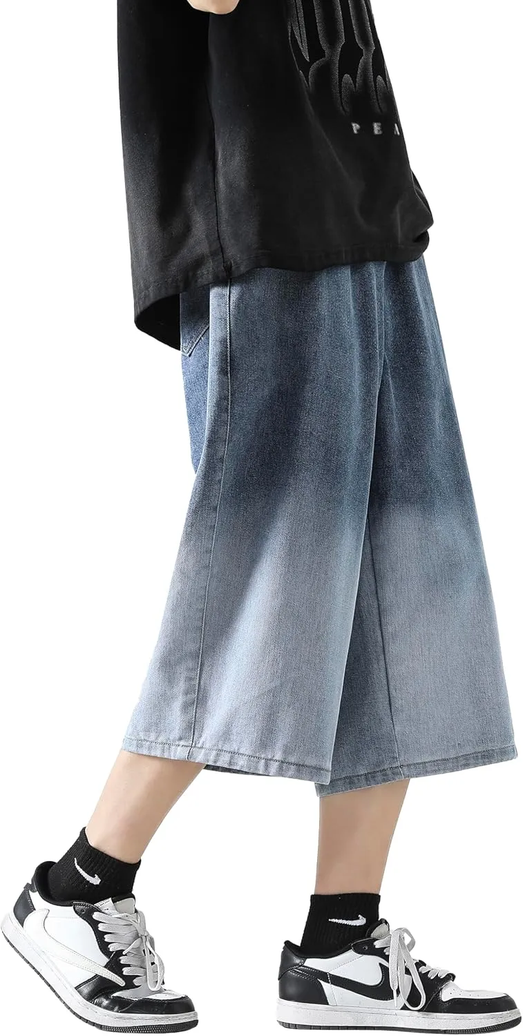 DOSLAVIDA Men's Baggy Jean Shorts Relaxed Fit Summer Denim Short Casual Loose Fit Hip Hop Skateboard Cropped Jeans