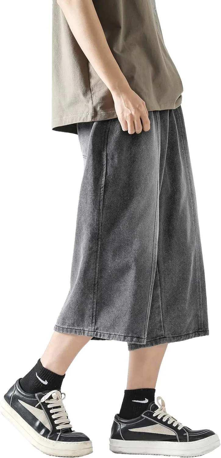 DOSLAVIDA Men's Baggy Jean Shorts Relaxed Fit Summer Denim Short Casual Loose Fit Hip Hop Skateboard Cropped Jeans