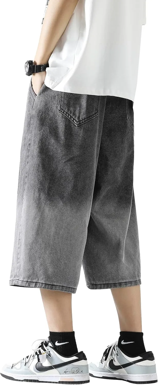 DOSLAVIDA Men's Baggy Jean Shorts Relaxed Fit Summer Denim Short Casual Loose Fit Hip Hop Skateboard Cropped Jeans
