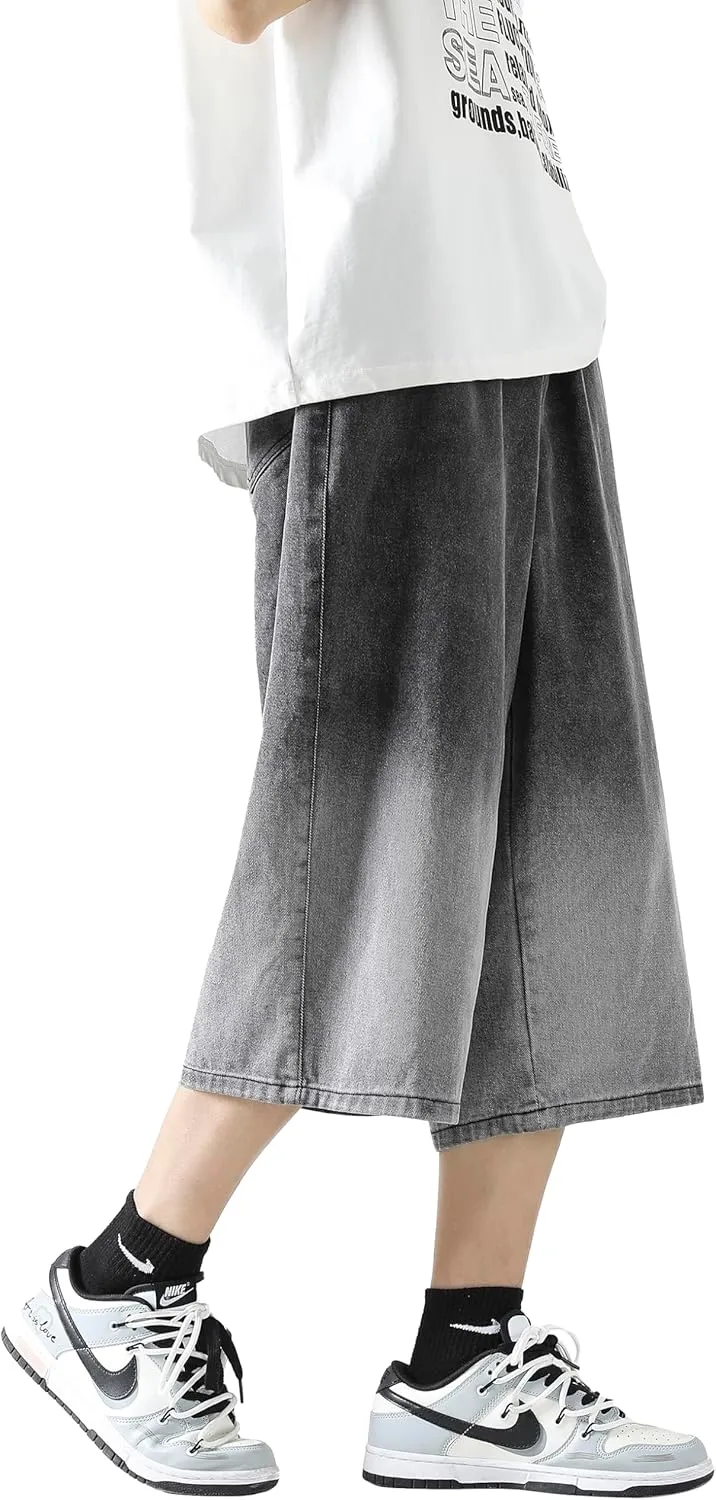 DOSLAVIDA Men's Baggy Jean Shorts Relaxed Fit Summer Denim Short Casual Loose Fit Hip Hop Skateboard Cropped Jeans
