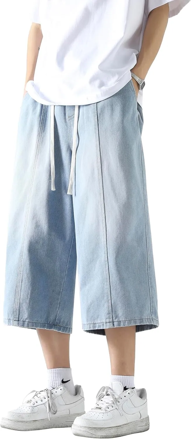DOSLAVIDA Men's Baggy Jean Shorts Relaxed Fit Summer Denim Short Casual Loose Fit Hip Hop Skateboard Cropped Jeans