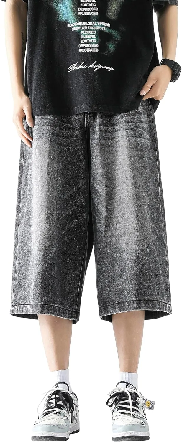 DOSLAVIDA Men's Baggy Jean Shorts Relaxed Fit Summer Denim Short Casual Loose Fit Hip Hop Skateboard Cropped Jeans